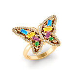 14k gold multi color baguette fashion butterfly ring  MR4449
