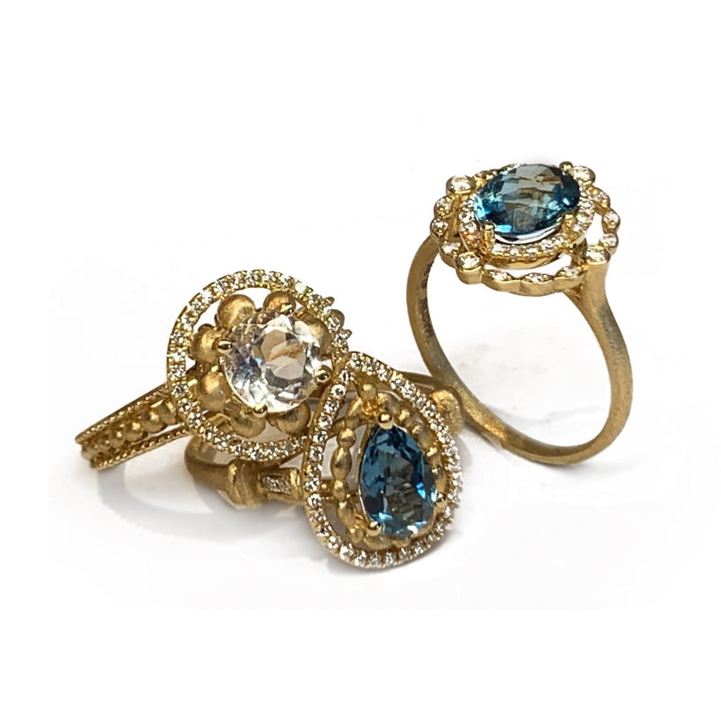14k gold vintage diamond london blue topaz ring MR45088
