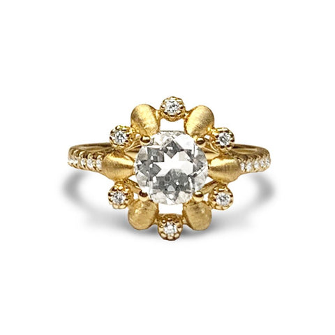 14k gold vintage diamond white topaz engagement ring MR45178