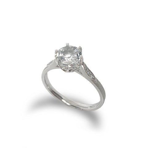 14K Brushed Gold White Topaz Pear Shape Engagement Ring MR45159