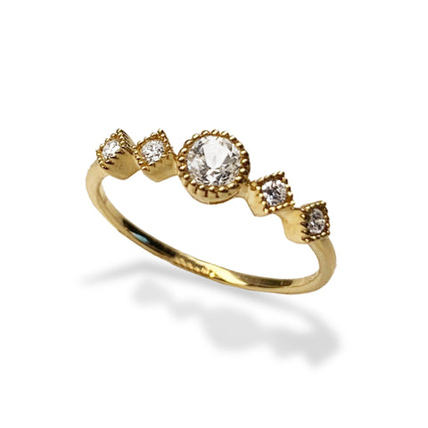 14K Brushed Gold Round White Topaz Engagement Ring MR45158