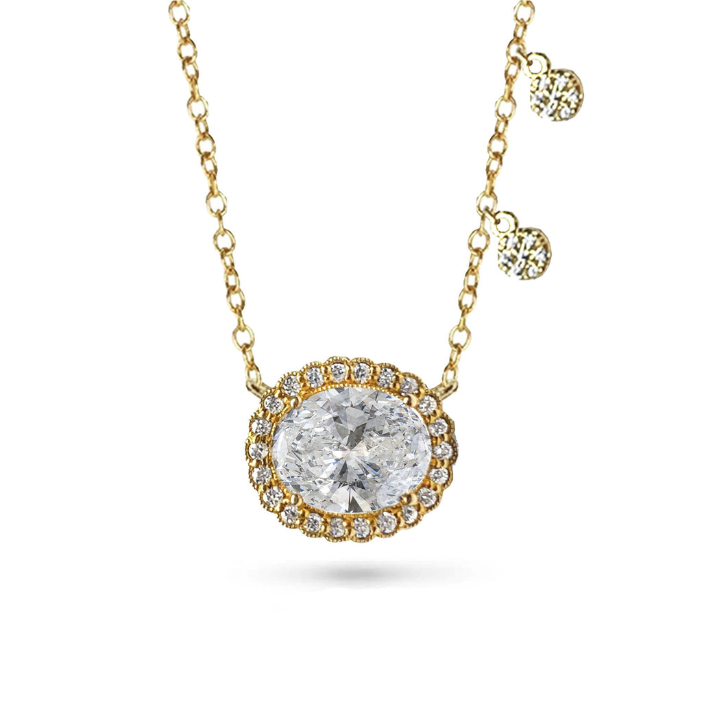14k Oval halo white topaz & diamond necklace MN31591