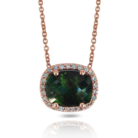 14K Gold Diamond Irregular Triangle Black Opal Necklace ON1BOP