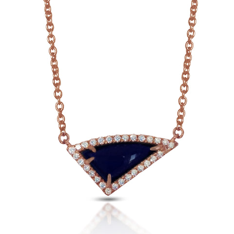 14K Gold Round Halo Diamond & Blue Topaz Necklace MN22498BT