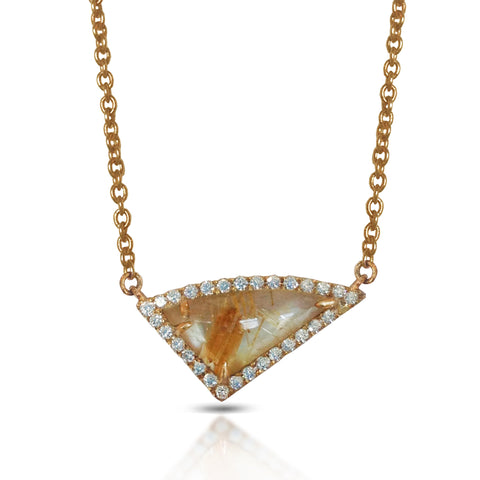 14K Gold Diamond Irregular Triangle Mother of Pearl Necklace ON1MP