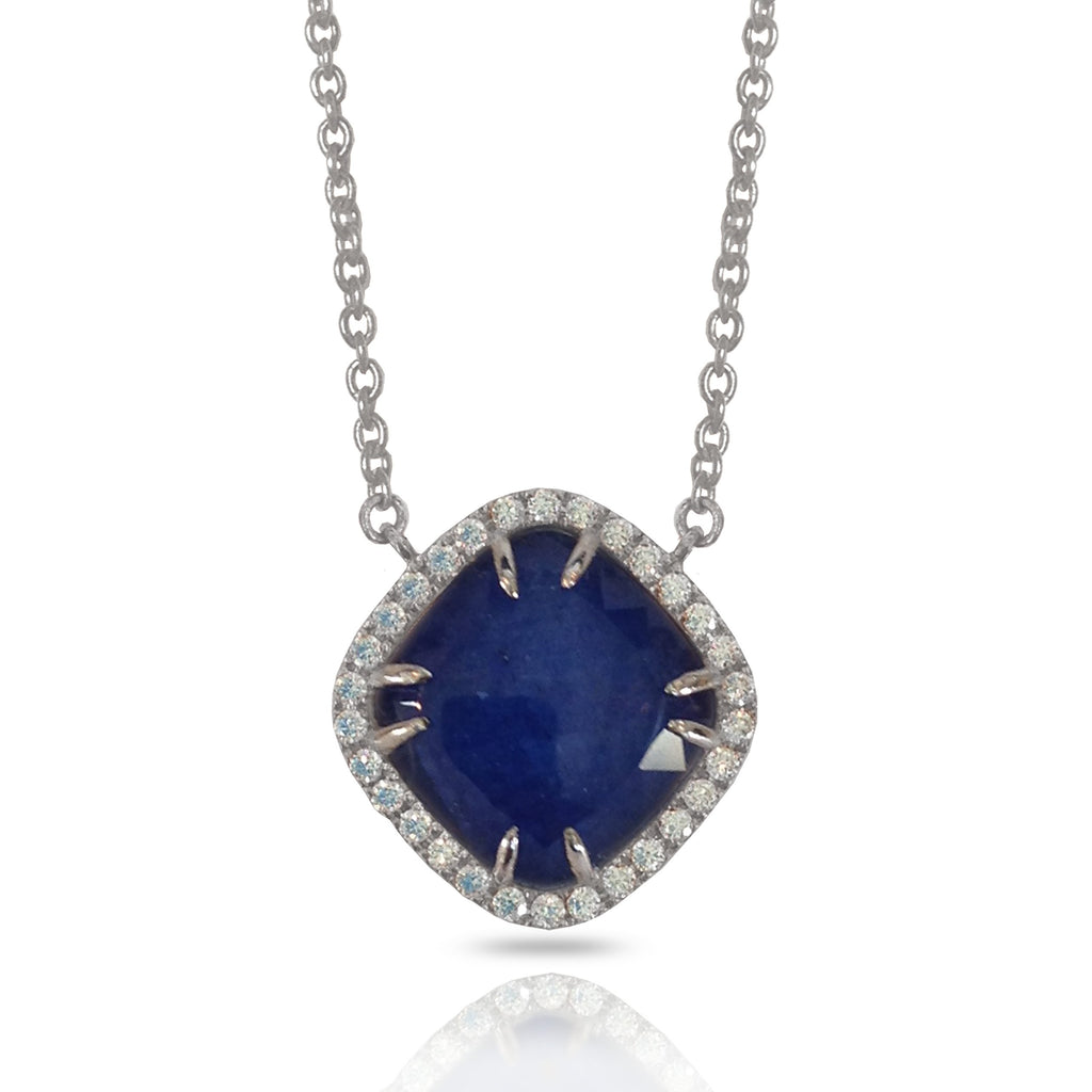 14K Sapphire Cushion Diamond Necklace ON3DBS
