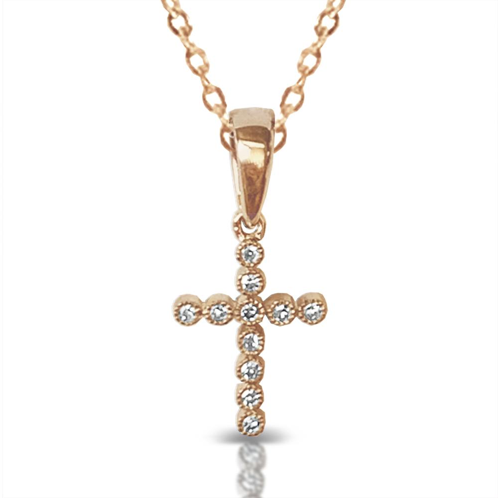 14K Gold Delicate Diamond Bezel Cross Pendant P25267