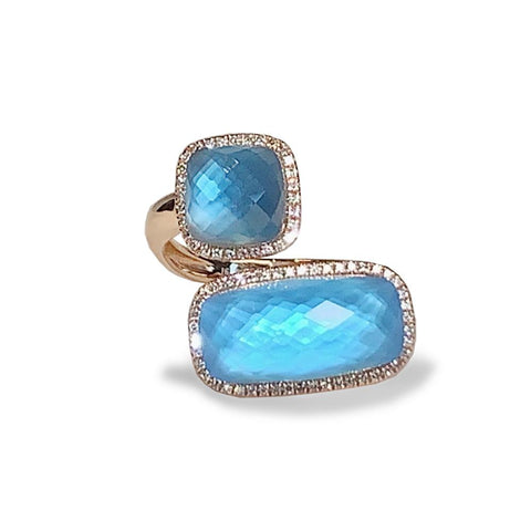14k matt gold drop london blue topaz fashion ring MR45179