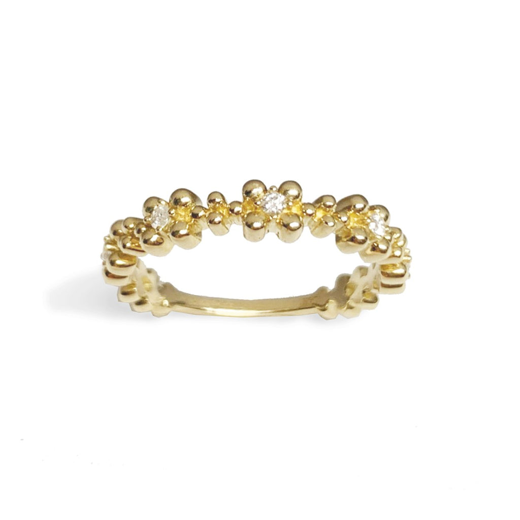 14K Gold Flower Motif Diamond Wedding Band Stack Ring SR45048