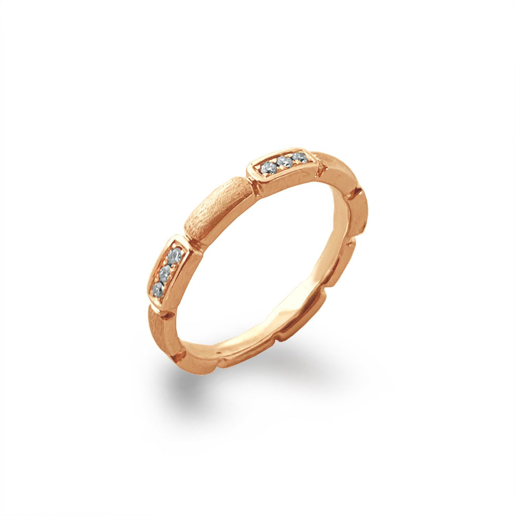 14K Brushed Gold Diamond Wedding Band Stack Ring SR45161