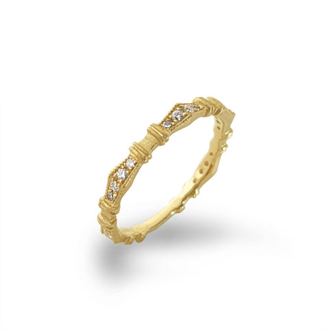 14k delicate beaded gold diamond fashion band Stack Ring SR45043