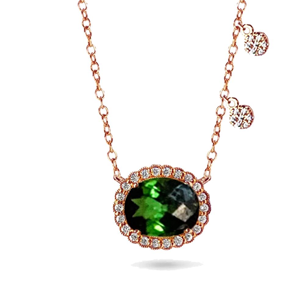 14k Oval halo green tourmaline & diamond necklace MN31591GT